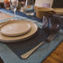 cotton quilted blue placemats on the dinning table